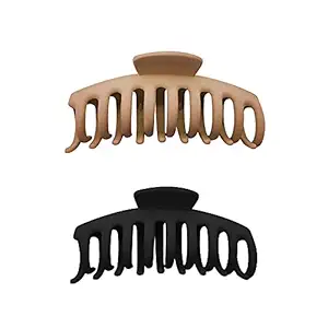 SYGA Large Hair Claw Clips for All Type Hair Strong Hold Perfect For Women Barrettes for Long Hair Fashion Accessories For Girls Hair Clamps Clip 4.3 Inch Big Hair Jaw Claw- 2Pcs, Skincolour & Black