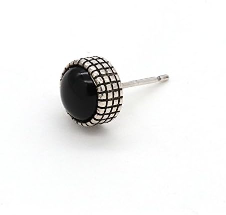 EME Men's Circle Black Agate 925 Sterling Silver Earring