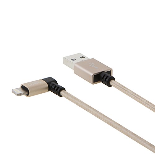 cablecreation Winkel Lightning auf USB Kabel, 4 ft APPLE USB Daten Sync Ladekabel für iPhone 6S/6, iPhone 5/5S/5 C, Metall Plug & Baumwolle Jacke, Gold Farbe - 4