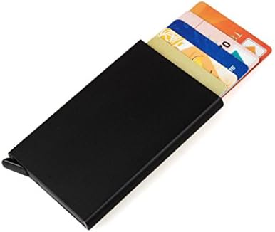 Vanlemn RFID Blocking Credit Card Holder,Metal Automatic Pop-up Credit Card Protector Travel Thin Aluminum Metal Wallet Case for Credit Cards Mens And Women (Black)