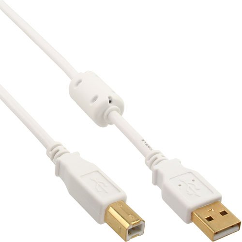 InLine 34555W A an B USB 2.0 Kabel (5m) mit Ferritkern weiß/gold