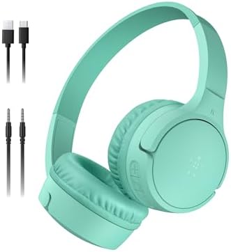 Belkin SoundForm - Mini cuffie wireless per bambini, con microfono integrato, 30 ore di riproduzione e divertenti adesivi, cuffie over-ear per apprendimento online, scuola, viaggi, iPhone, iPad,