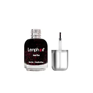 Lenphor Red Nail Paint, Glitter Nail Paint, Glossy and Shiny Nail Paint, Nail Polish Color, Long Lasting, Fade Resistant, Quick Dry, Smooth Finish Nail Tint for Women and Girls, Red Night 25, 12 ml