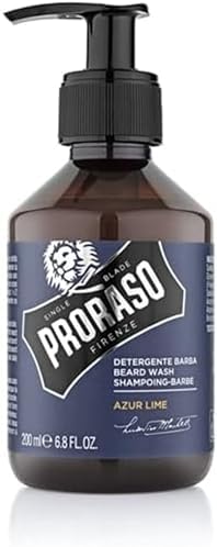 Proraso Detergente Barba Azur Lime, 200ml, Shampoo barba detergente per uomo con azione purificante per la cura della barba, Made in Italy