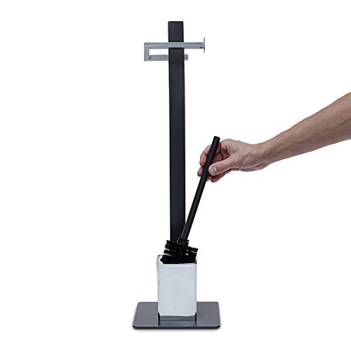 Relaxdays WC Garnitur GRAO HBT ca. 70 x 20 x 20 cm Bürstengarnitur grau mit Klobürste und Rollenhalter Metall WC-Ständer samt WC-Bürste schwarz und Bürstenhalter, Toilettenbürste, anthrazit - 3
