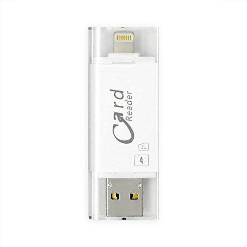 Kartenleser mit Karte 32GB TF, Memoria de cifrado de Touch ID Expandir Adaptador USB 3.0 y Micro USB y conector de relámpago Almacenamiento externo 3 en 1 para iPad iPod MacBook Laptop IOS Dispositivo Blanco (Kartenleser mit Karte 32GB TF)