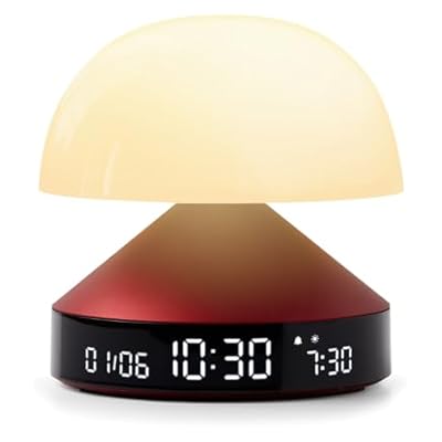Lexon Mina Sunrise Alarm Clock - Wake Up Light and Sunset Simulation - Wireless & Rechargeable - Dark Red