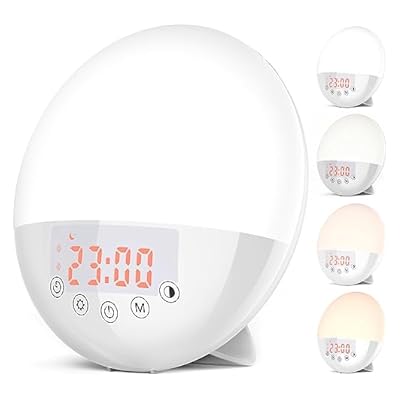 Ricial Wake Up Light, 10000 Lux Uv Free Sun Lamp Sunrise Alarm Clock, Dimmable 5 Brightness & 4 Color Temperatures & Timer, Dual Alarms & Snooze, Sleep Aid With 10 Natural Sounds