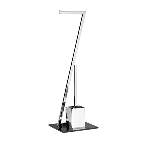 Relaxdays WC Garnitur GLASS H x B x T: 77 x 25 x 25 cm Toilettenpapierhalter aus Glas und Metall in Edelstahl-Optik mit Klobürste als Klopapierhalter freistehend WC Bürstengarnitur, silber-schwarz - 3