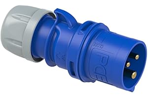 GS1 UK HW Electronics PCE 16 Amp 240v Site Trailing Plug & Socket 230v 16a 3 Pin PCE 240 Volt Blue Hook Up (Male)