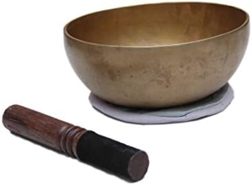 Tibetan Antique Singing Bowl Set 7" X 3.5", Old Singing Bowl Set with Wooden Mallet and Cushion © Himalayan Solitude (X-Large)