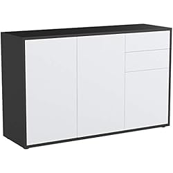 Vladon Commode Buffet Ben V3, Corps en Noir Mat/Façades en Blanc Mat