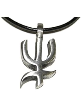 bkwear Unisex Halskette Leder STM 39 Neptun Dreizack Zinn Anhänger 3,4 cm Römischer Gott des Meeres Lederkette...