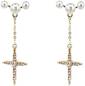 ORKST Diamond Cross Long Dangle Earring for Women, Gold