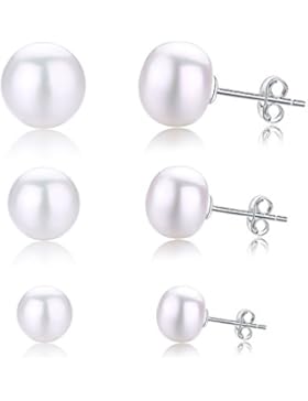 EVERU Einfache Ohrringe Damen 925 Sterling Silber AAAA Süßwasserperlen Perle Ohrstecker