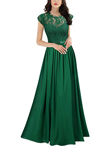 Miusol Robe de Soirée Femmes Élégant Plissée Mousseline Longue Robe de marié Vert S