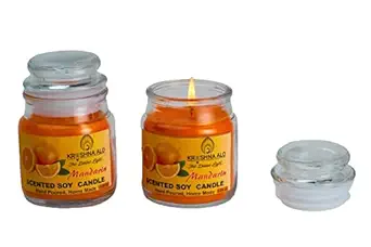 KRISHNA ALO Mandarin Scented Soy Jar Candle for Festivals, Decoration, Gifting | 3.04 Oz Wax | Burn Time 22 Hrs Per Candle. (Pack of 2, Orange) 90 Grams Each