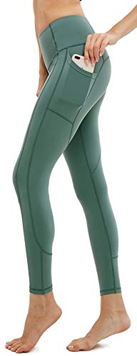 JOYSPELS Women's High Waisted Gym Leggings - Yoga Pants Womens Workout Running Sports Leggings with Pockets - Sage - M