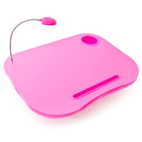 Relaxdays 10016334 Laptoptisch Knietablett mit LED-Licht und Getränkehalter, rosa