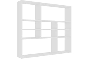 vidaXL Estantería de Pared de Libros, Mueble Archivador de 10 baldas, Decoración Oficina Hogar Habitación Estable Duradera Contrachapada Blanco 90x16x78 cm