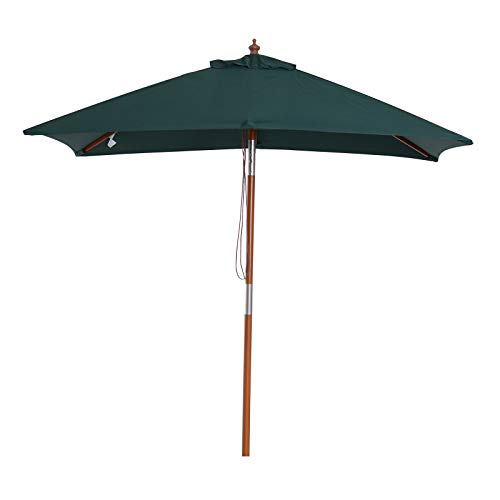 Outsunny Parasol rectangulaire inclinable Bois Polyester Haute densité 2L x 1,5l x 2,3H m Vert foncé
