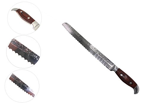 Edles Brotmesser 35cm Damast Stahl 67 Lagen – langes Brotsäge Messer Wellenschliff Pakka Holz Griff - 7