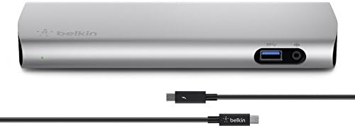 Belkin Docking Station Connecting Up to 8 Devices with 1 m Thunderbolt Cable for PC, Mac, MacBook and Ultrabook (Dock with 3 USB 3.0, Audio Jack, HDMI, Ethernet, Dual Displays 4K Cinema) - Aluminium
