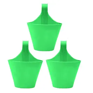 Klaxon Designer Plastic Railing Hook Pot for Balcony -Green 3 PCS