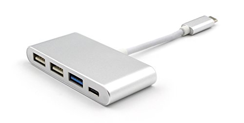 USB-C Hub Ladegerät für Apple MacBook Riversong USB-C auf 3-Port USB3.0 Hub-Adapter mit USB-C Ladeanschluss, NUR mit dem neuen Apple MacBook kompatibel, Silber