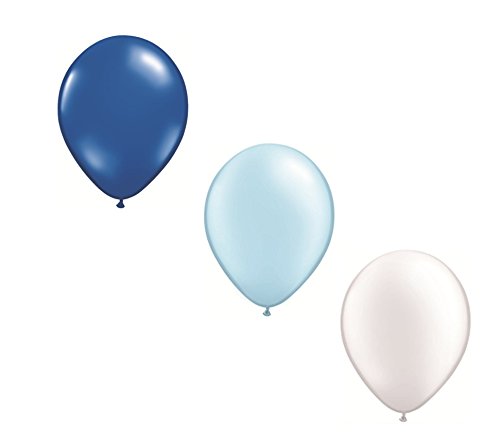 DeCoArt... 60 Latexballon Luftballon je 20x metallic weiß, hellblau, blau ca. 28 cm (Ballongas geeignet) und ein weißes Aufblasventil sowie ein DeCoArt...Infoblatt