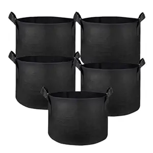 Decor & More ? Grow Bags with Durable Handles & Reinforced Stitching designed from Heavy Duty Thickened Nonwoven Fabric | Grow Bag for All Plants, Vegetables & Flowers - Perfect Terrace Garden Accessories| Grow Bags 12 x 12 inch Pack of 5 - Black