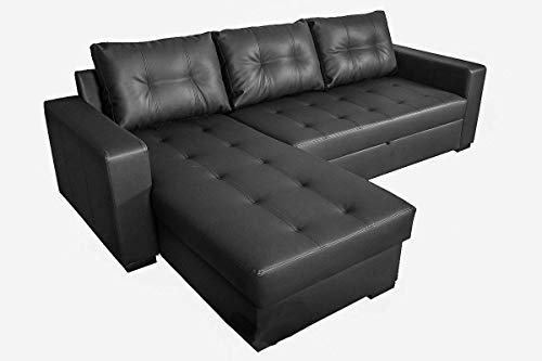 Sofas And More Tommy Corner Sofa Bed In Black Faux Leather Amazon