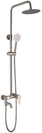 Brushed Thermostatic Shower Set - Wall Mounted Riser Rail Round Copper Faucet Shower Kit