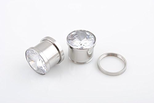 CZ Crystal Gem Metal Ear Plug Flesh Tunnel SCREW ON 6mm - 16mm