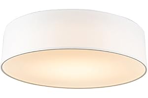 Qazqa - Ceiling Lamp I Ceiling Flush Light White 40 cm incl. LED - Drum LED- - Modern | 1 Light - Fabric Flush Ceiling Light - Suitable for Living Room I Kitchen I Bedroom I