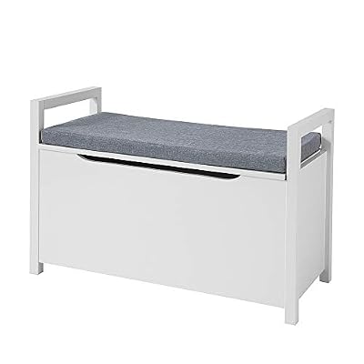 SoBuy® FSR76-W Banc de Rangement Meuble Bas Entrée avec Coussin Rembourré, Meuble d'Entrée Commode à Chaussure Banquette Confortable Coffre de Rangement Jouets pour Enfants