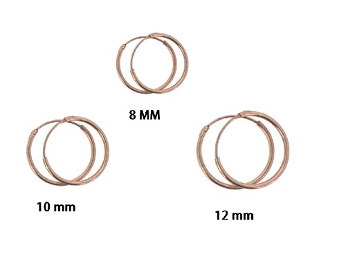 PINTI 925 Sterling Silver Hoop Sleeper Earrings |Size: SET A (8, 10 & 12mm)|Style: Rose Gold Dipped|
