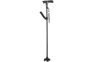 RUNZI Folding Cane with Led Light and Alarm, Adjustable armrest Cane and Walking Stick, Suitable for The Elderly with buffered T Handle and Pivoting Quad Base for Hiking Mountain Climbing Backpacker