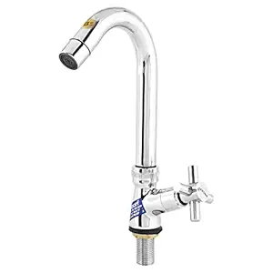 JAGGER Corsa Swan Neck Pillar Cock Tarim Brass Chrome Plated Wash Basin Tap 360 Degree Moving Spout Tap Kitchen Tap Quarter Turn Tap Water Foam Flow Tap with Free Wall Flange and Teflon Tape