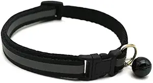 PSK PET MART Nylon Reflective Safety Cats Collar with Bells - Black