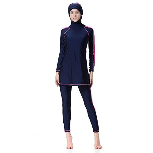 Preisvergleich Produktbild Swallowuk Damen Muslim Abaya Dubai Muslimische Islamische Burkini Badeanzug Bademode Badebekleidung Schwimmanzug Swimsuit Lange Ärmel Arabische Indien Türkische Kleidung (M, Marine)