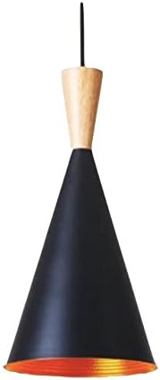 Black Metal Pendant Light E27 Modern Lampshade with Wood Holder Industrial Vintage Light Shade Fitting Model 103