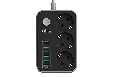 HULKER Multiprise USB , Multiprise 3 prises outlet + 6 ports USB , Parasurtenseur / parafoudre ,avec protection contre la surtension , cordon 1.5 mètres