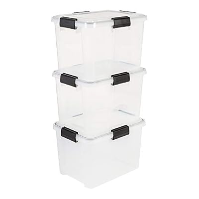 Iris Ohyama, Lot de 3 Boîtes de Rangement / Caisses de Rangement Hermétiques - Air Tight Box - AT-SD, Plastique, Transparent, 20 L, 39 x 29 x 26 cm
