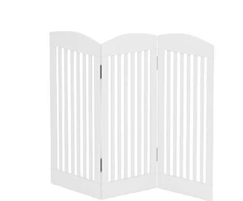 Puerta plegable de madera para perros de PAWLAND, 3 paneles, valla de 36 pulgadas de alto, puerta de perro para la casa, puerta, escaleras, extra ancha y alta, color blanco
