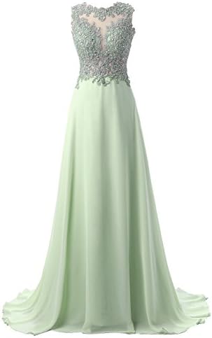 Callmelady Chiffon Long Prom Dresses For Women Evening Gowns UK With Lace Appliques (Sage, UK10)