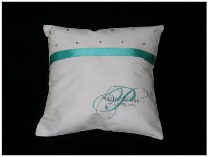RING CUSHION DUPION - NATURAL SILK - LOGO - TURQUISE