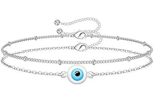 YELUWA 2 Cavigliere con Perline del Malocchio, Cavigliera a Doppio Strato da Donna, Cavigliera Estiva da Spiaggia a Piedi, Regalo per Amica, Sorella, Mamma, Ragazza, Regolabile da 8"+2", Oro e Argento