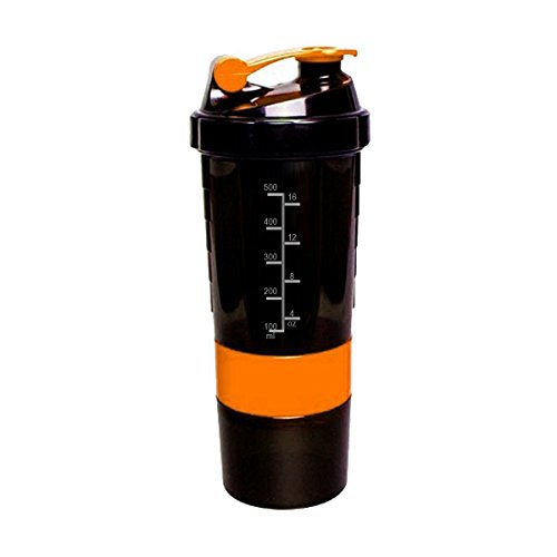 Spider Bottle Professional Container - Coctelera (Eat Sleep Pump) - Black & Neon Naranja - 500 ml (Plus 2 x 120 ml SIlberkanne compartimento)