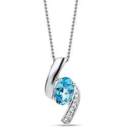 Orovi Collar Señora con cadena en Oro Blanco con Diamantes Talla Brillante y Topacio azul Oval 0.54 Ct Oro 9 Kt / 375 Cadena 45 Cm